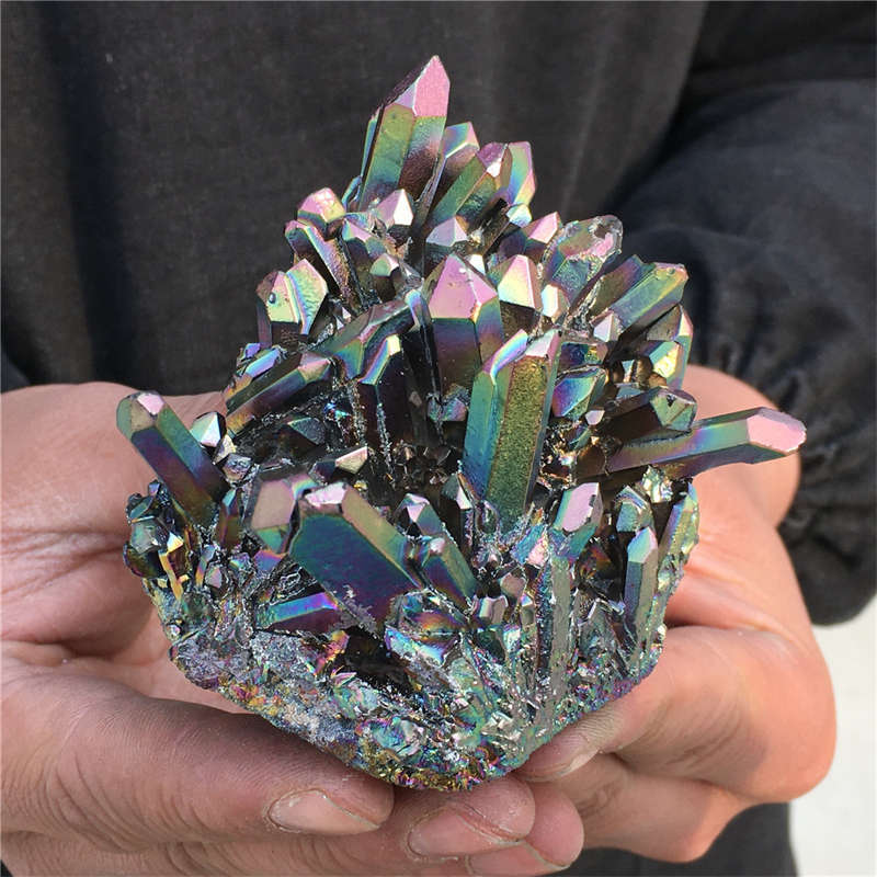 210g Electroplate Rainbow cluster quartz crystal mineral specimen reiki healing