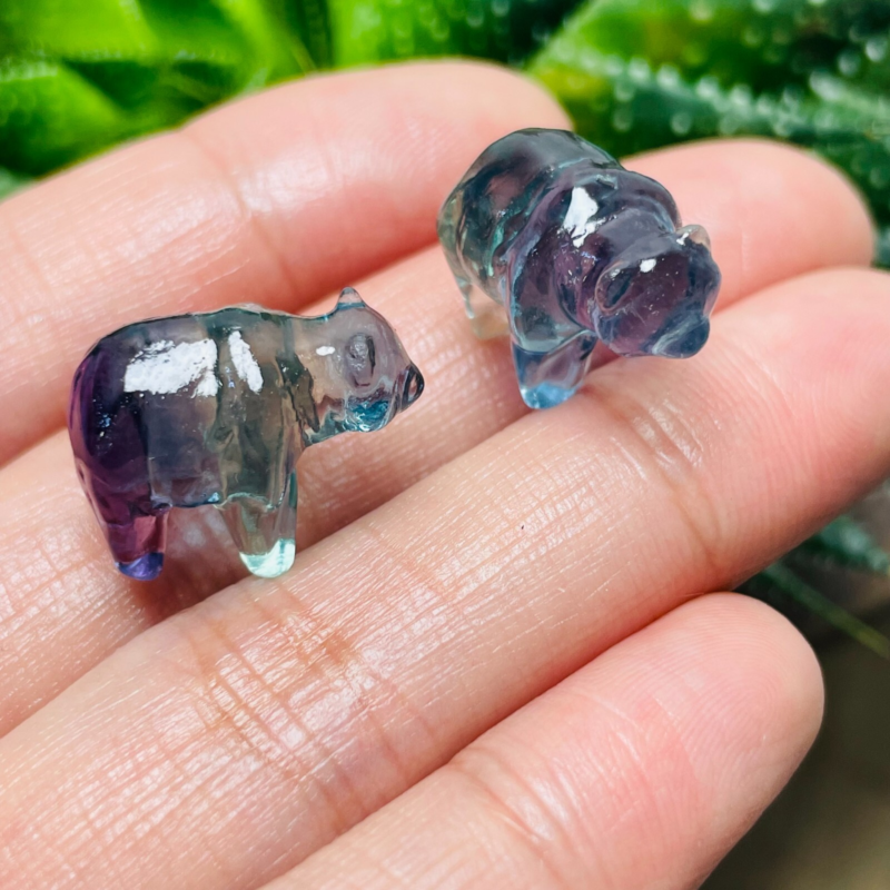4Natural Fluorite Carved Mini Bear Skull Quartz Crystal Reiki Healing