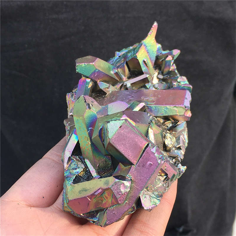 230g Electroplate Rainbow cluster quartz crystal mineral specimen reiki healing