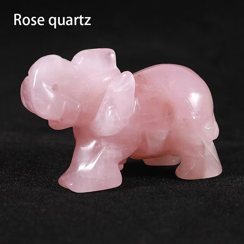 Natural Rose Quartz Crystal Carved Elephant Healing Stone Animal Sculpture Reiki