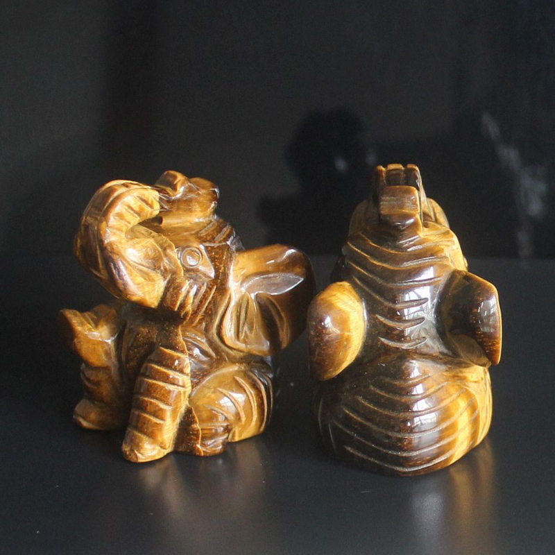 Carved gemstone crystal sitting elephant figurine animal carving home decor 2''