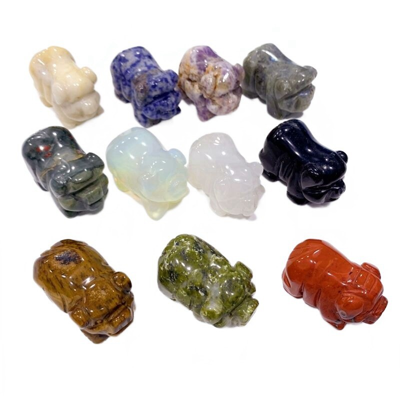 Natural Quartz Crystal Skull Carved Pig Healing Stone Wild Boar Piggy Animal Gem