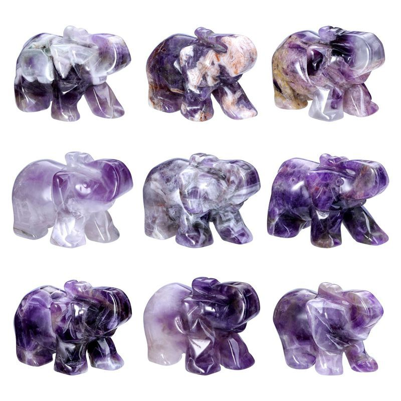 Natural Quartz Baby Elephant Stone Crystal Healing Carved Gemstone Animal Decor