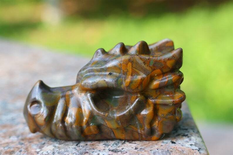 3" Carved Natural Azolite Dragon Head Reiki Crystal Skull Decor Crystal gift 1PC