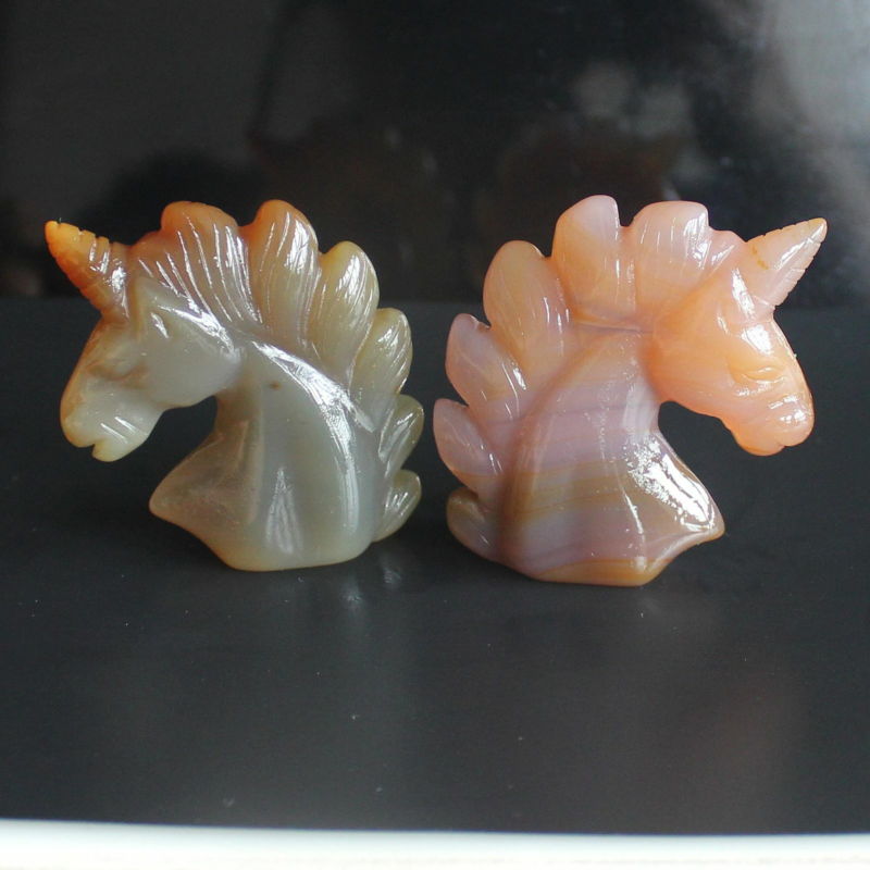HLbshi Hand Carved Mixed Gemstone quartz crystal Unicorn animal Figurine Carving