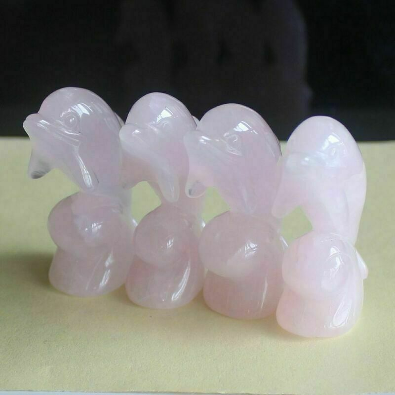 2'' Carved mixed gemstone crystal rose quartz opalite dolphin animal figurine