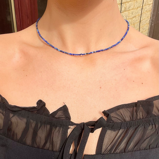 Lapis Lazuli Choker Necklace Minimalist 3mm Beads Crystal Healing Jewellery 18"