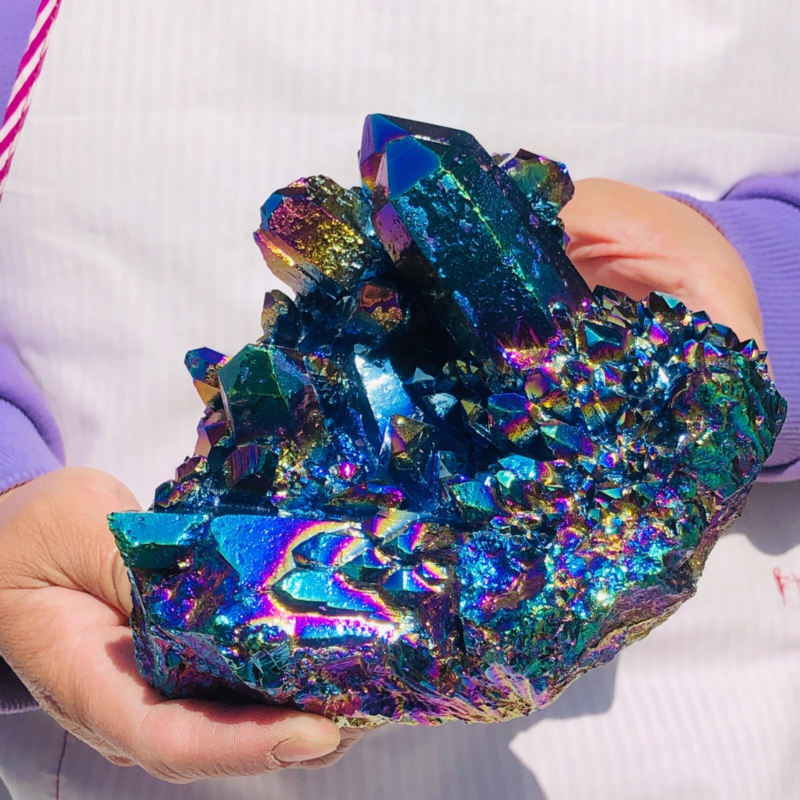 3.58LB Color Flame Aura Electroplate Quartz Crystal Specimen Healing point 453