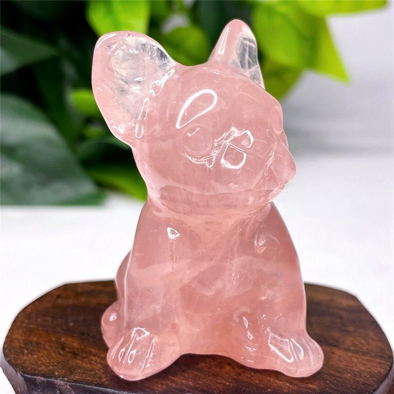3cm Natural Quartz Crystal Carved Rough Stone French Bulldog Energy Animal Decor