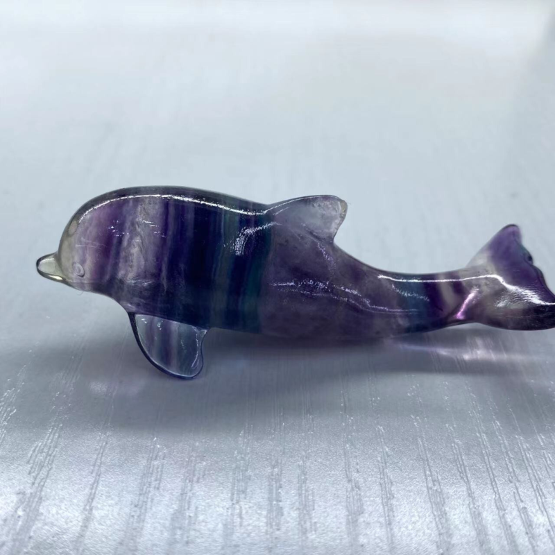 1PC Natural Fluorite Quartz Carved Crystal dolphin Skull Healing Reiki Gem Gift