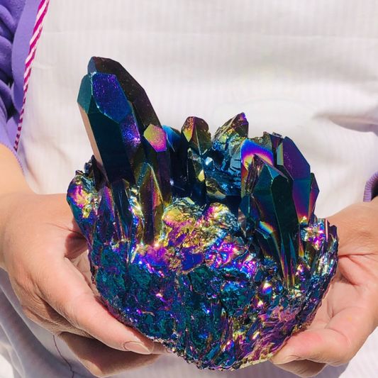 3.1LB Color Flame Aura Electroplate Quartz Crystal Specimen Healing point 452