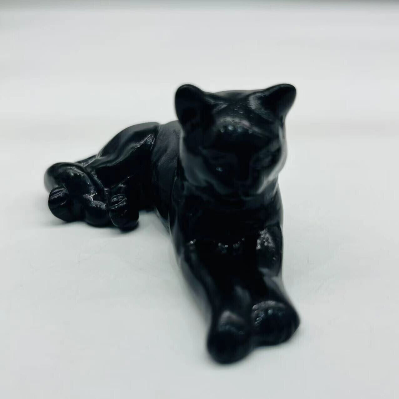 3" Natural obsidian quartz hand-carved cat skull crystal reiki healing