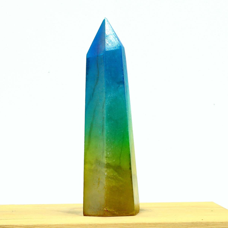 237g Electroplated Natural Crystal Quartz Tower Crystal Point rainbow Healing