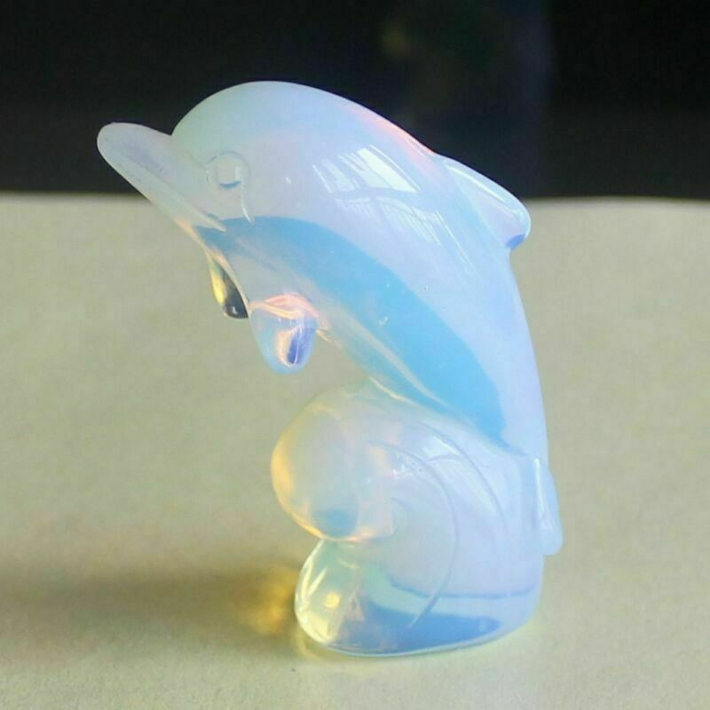 2'' Carved mixed gemstone crystal rose quartz opalite dolphin animal figurine
