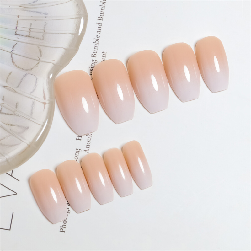 Gradient Nude Color False Nail Short Coffin Press on Nails for Nail Art 24pcs
