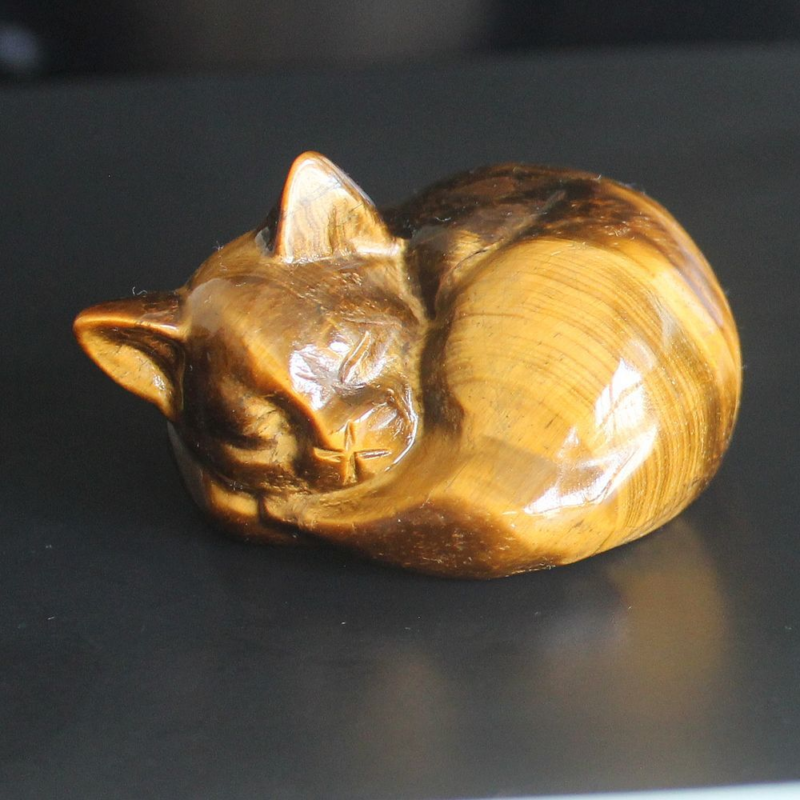 Carved crystal gemstone crystal sleeping cat figurine animal statue decor 2''