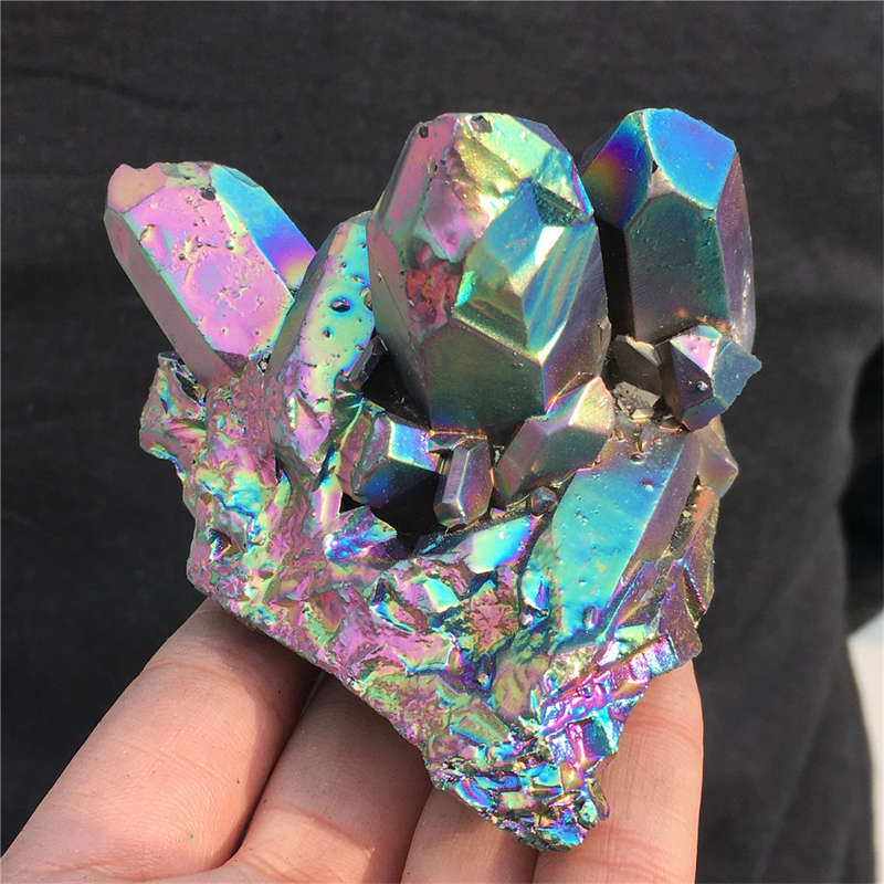 290g Electroplate Rainbow cluster quartz crystal mineral specimen reiki healing