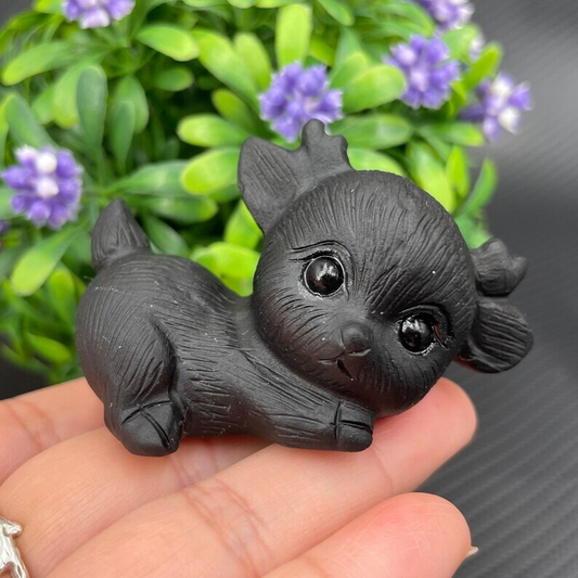 Natural Obsidian Deer Baby Hand Carved Crystal Animal Decoration Reiki Heal gift