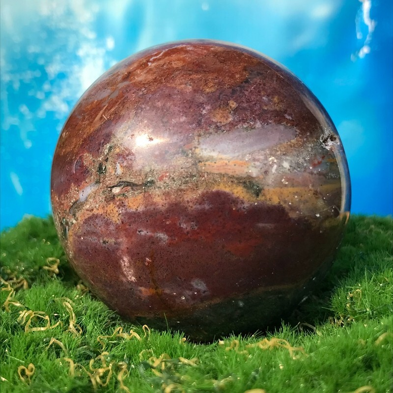 358G Rare Natural Ocean Jasper Quartz Ball Crystal Ball Sample Repair