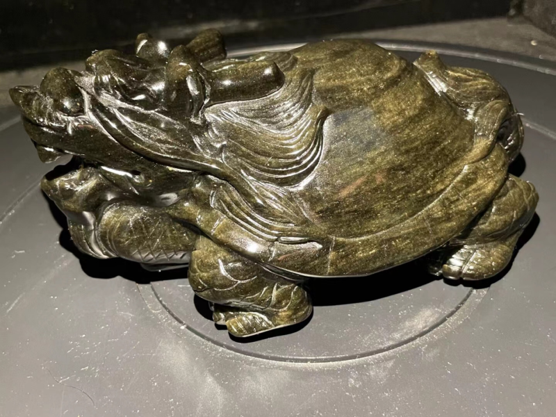 3.08LB Natural Quartz gold obsidian Skull Hand Carving Crystal Skull Reiki