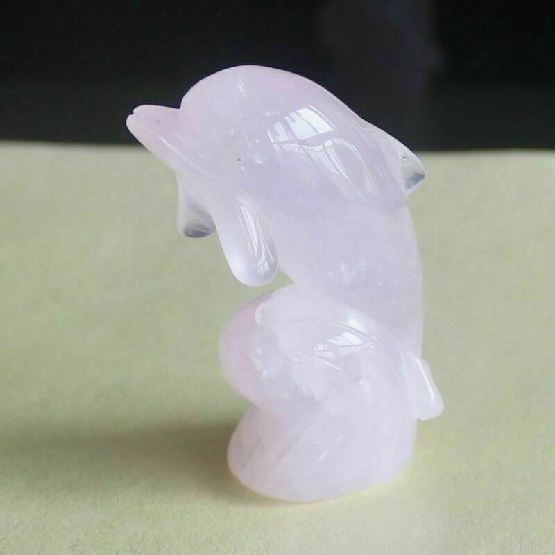2'' Carved mixed gemstone crystal rose quartz opalite dolphin animal figurine