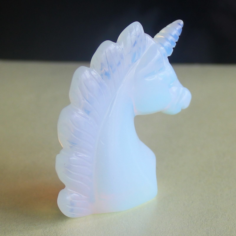 HLbshi Hand Carved Mixed Gemstone quartz crystal Unicorn animal Figurine Carving