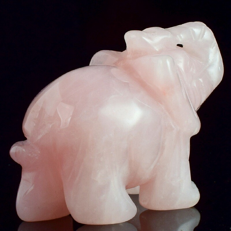 Natural Rose Quartz Crystal Carved Elephant Healing Stone Animal Sculpture Reiki
