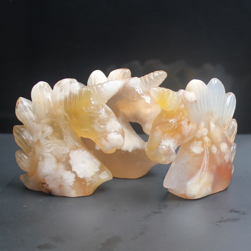 HLbshi Hand Carved Mixed Gemstone quartz crystal Unicorn animal Figurine Carving