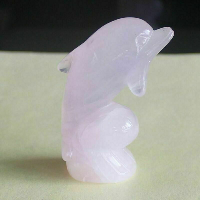 2'' Carved mixed gemstone crystal rose quartz opalite dolphin animal figurine