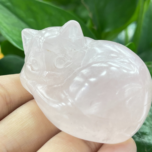 1pc Natural pink rose quartz cat carved quartz crystal animal skull Reiki 2"