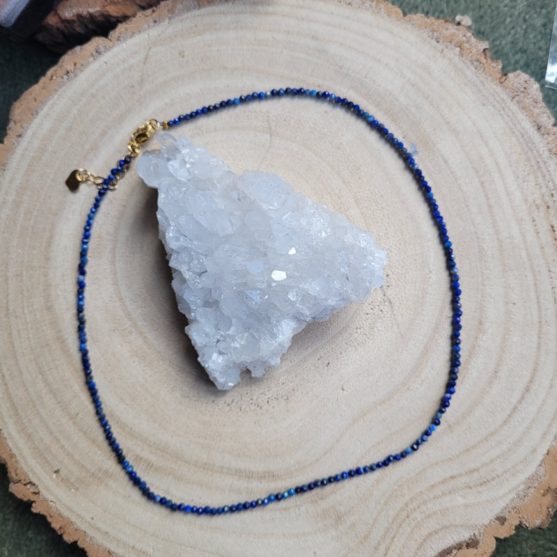 Lapis Lazuli Choker Necklace Minimalist 3mm Beads Crystal Healing Jewellery 18"