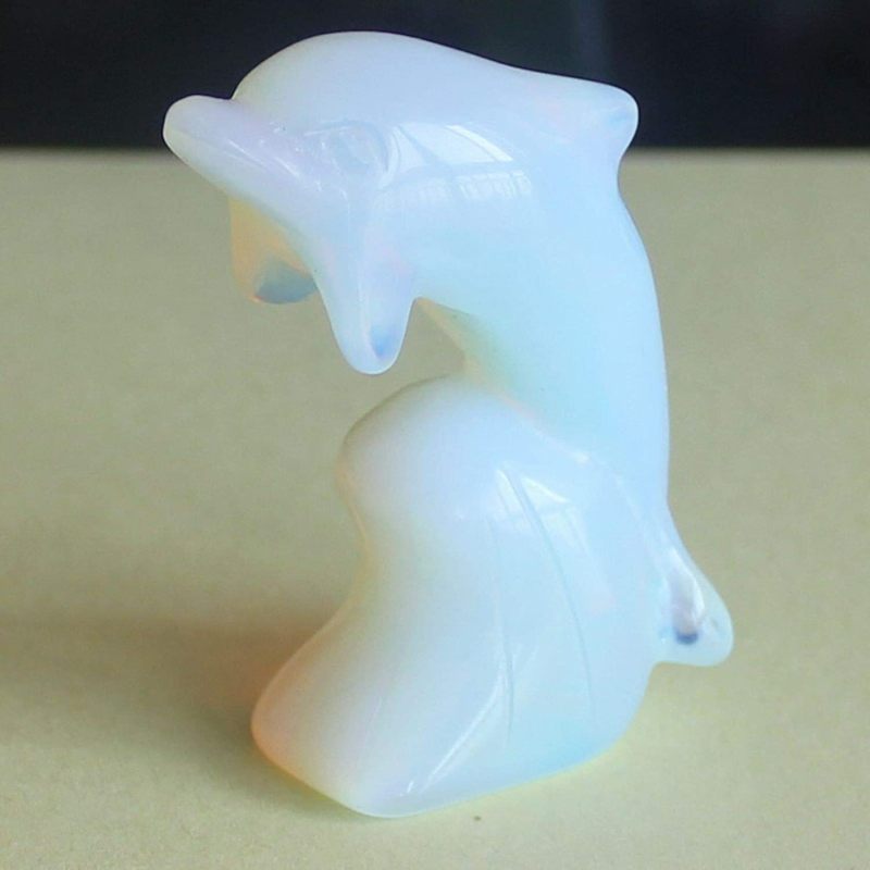 2'' Carved mixed gemstone crystal rose quartz opalite dolphin animal figurine