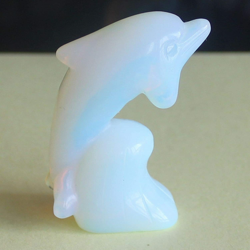 2'' Carved mixed gemstone crystal rose quartz opalite dolphin animal figurine