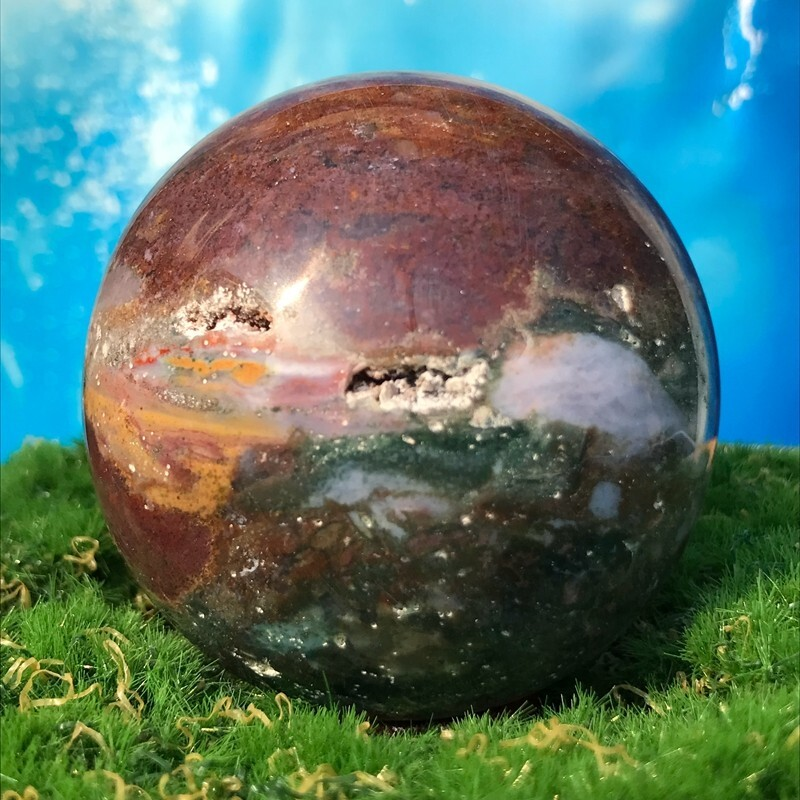358G Rare Natural Ocean Jasper Quartz Ball Crystal Ball Sample Repair