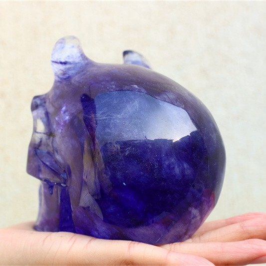 920g Blue Smelting Stone Cow skull Carved Reiki Quartz Crystal Skull Healing Min