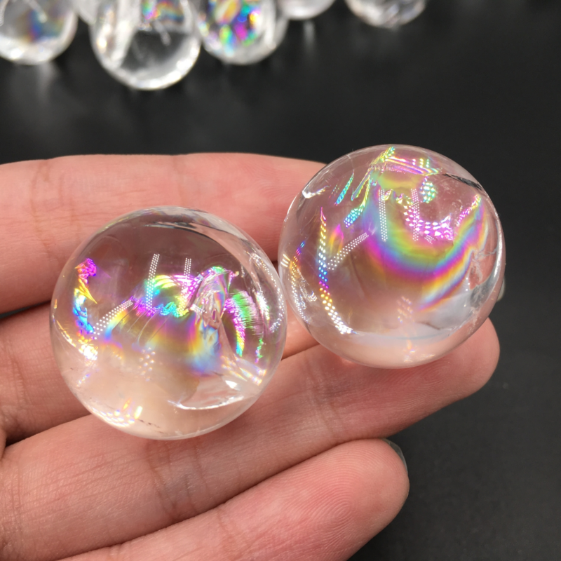 Natural Clear Quartz sphere Rainbow Crystal Ball reiki Healing care 40g+ 2pcs