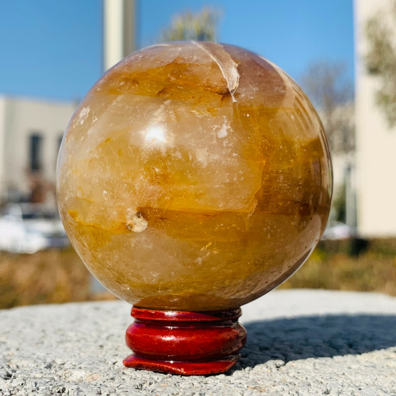 270g Natural Yellow Gum Flower Ball Crystal Sphere Quartz Healing