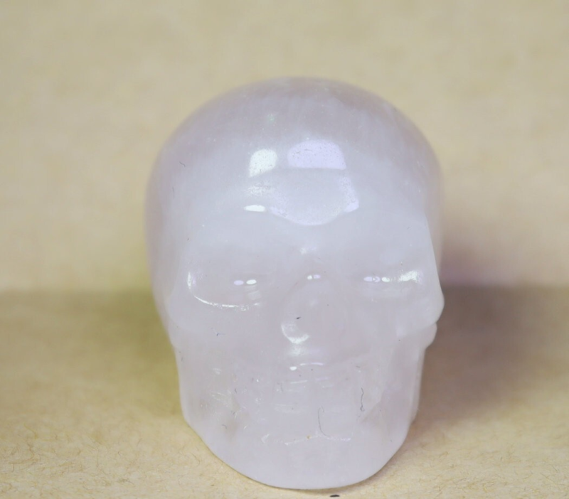 Natural Pink Rose Quartz Crystal Stone Carved Skull Stone Carving Reiki Healing