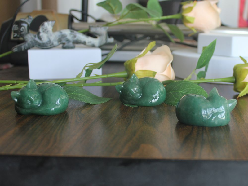 Carved crystal gemstone crystal sleeping cat figurine animal statue decor 2''