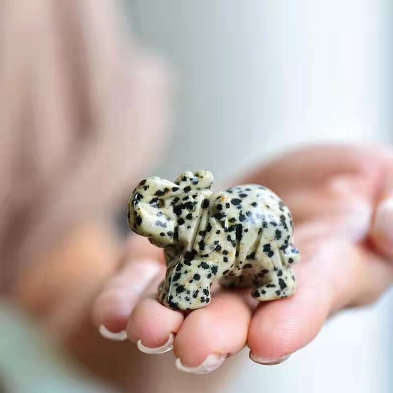 Natural Quartz Baby Elephant Stone Crystal Healing Carved Gemstone Animal Decor