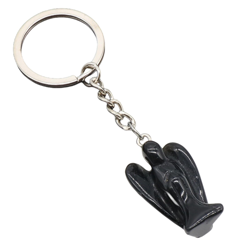3PCS Healing Energy Gemstone Angel Key Fob Decorative Keychain for Women Men