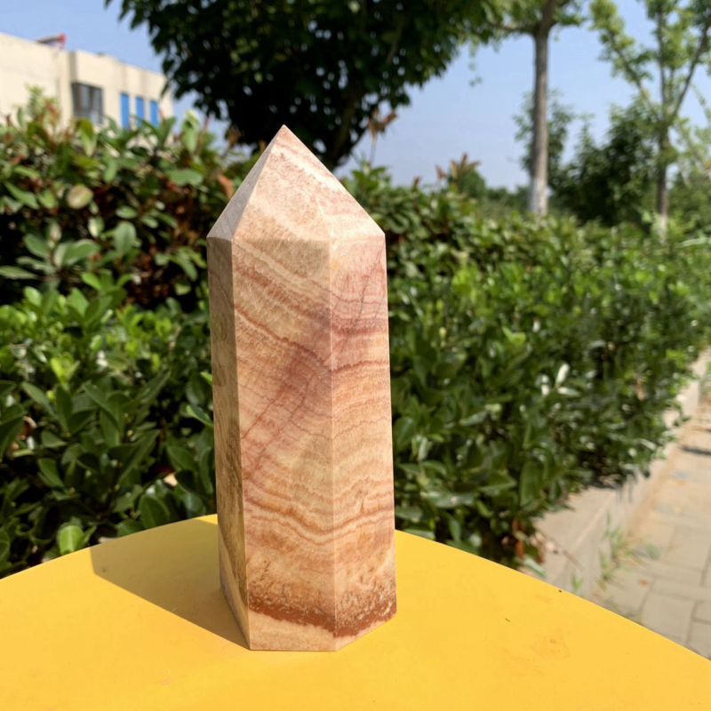 906g Natural Pork Stone Quartz Obelisk Crystal Wand Point Tower Reiki Healing