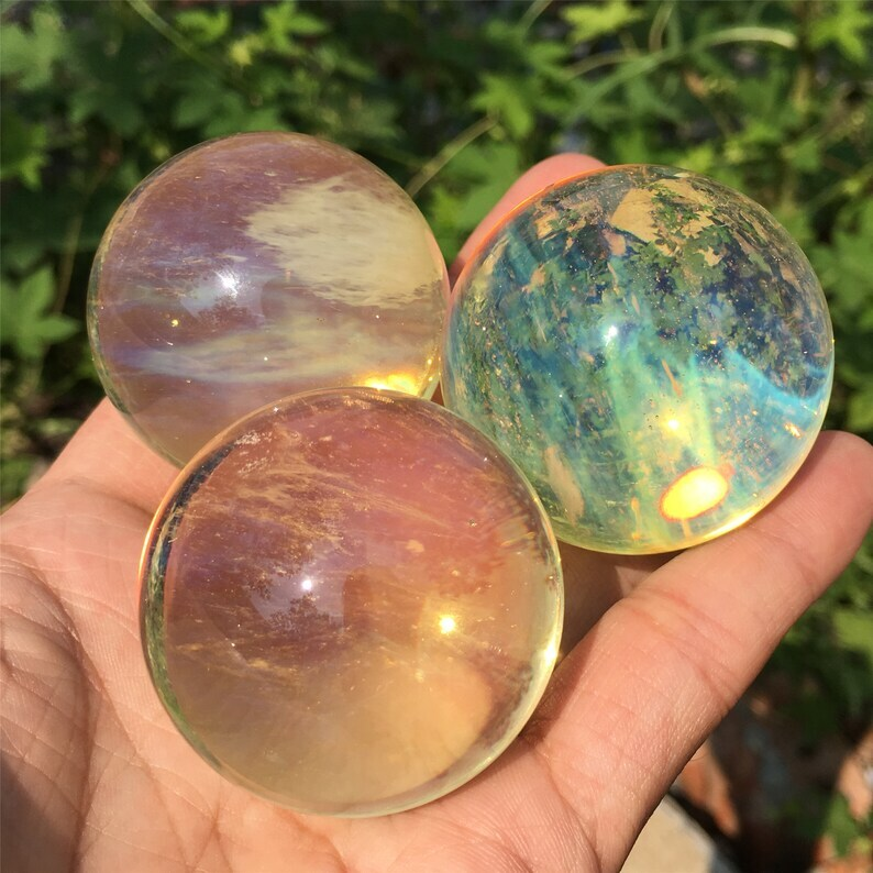 3pc MIX Melting Stone Ball Quartz Crystal Divination Mineral Specimen Reiki Heal