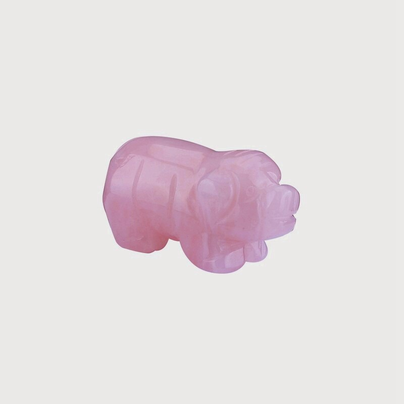 Natural Quartz Crystal Skull Carved Pig Healing Stone Wild Boar Piggy Animal Gem