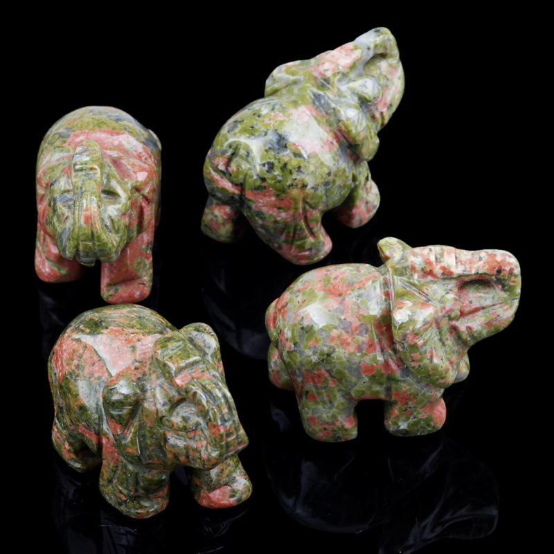 Natural Quartz Crystal Skull Carved Elephant Healing Gemstone Animal Sculpture