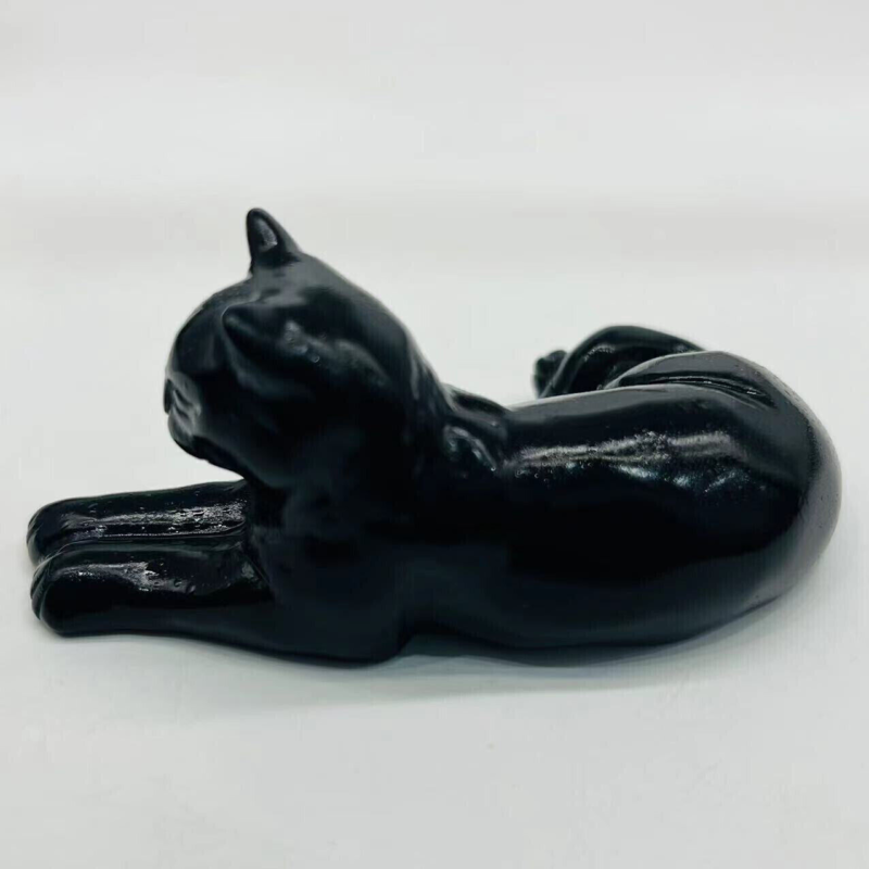 3" Natural obsidian quartz hand-carved cat skull crystal reiki healing