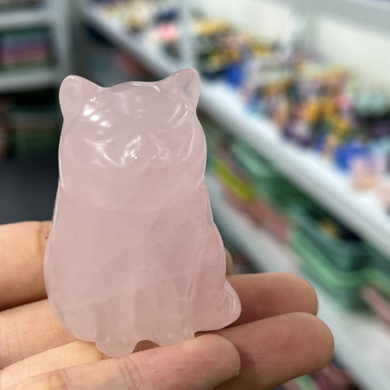 1pc Natural pink rose quartz crystal fat cat skull animal random Reiki 2"