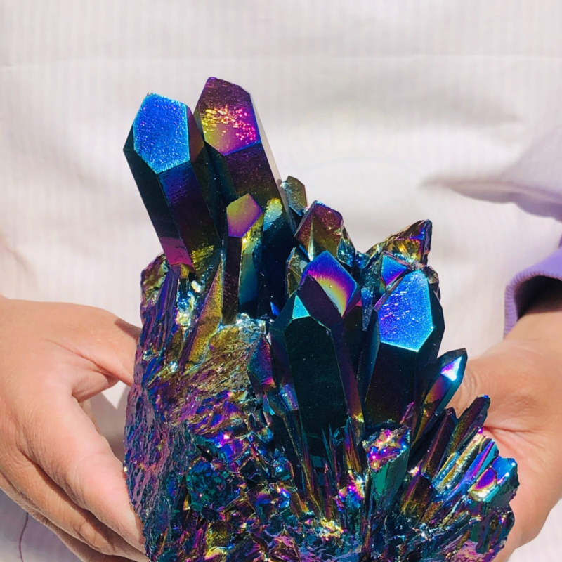 3.1LB Color Flame Aura Electroplate Quartz Crystal Specimen Healing point 452