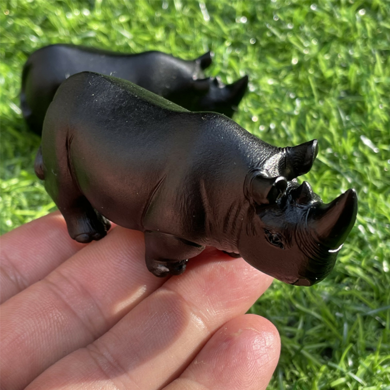 2.3“ Natural rhino Carved Quartz Crystal Obsidian Skull Healing care 1PC