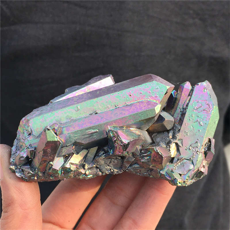 210g Electroplate Rainbow cluster quartz crystal mineral specimen reiki healing